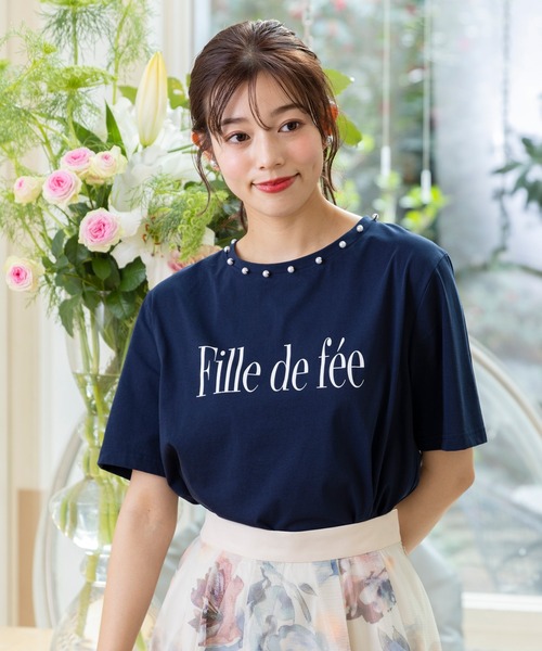 Rose Tiara(ローズティアラ)の「fille de feeロゴTシャツ(Tシャツ/カットソー・レディース・ネイビー/ピンク/オフホワイト・42/46/38)」の2枚目の写真