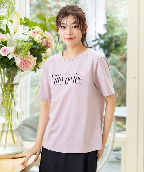 Rose Tiara(ローズティアラ)の「fille de feeロゴTシャツ(Tシャツ/カットソー・レディース・ネイビー/ピンク/オフホワイト・42/46/38)」の3枚目の写真