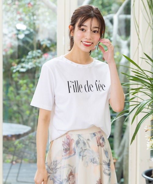 Rose Tiara(ローズティアラ)の「fille de feeロゴTシャツ(Tシャツ/カットソー・レディース・ネイビー/ピンク/オフホワイト・42/46/38)」の4枚目の写真