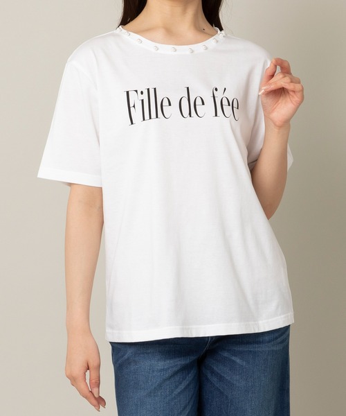 Rose Tiara(ローズティアラ)の「fille de feeロゴTシャツ(Tシャツ/カットソー・レディース・ネイビー/ピンク/オフホワイト・42/46/38)」の6枚目の写真