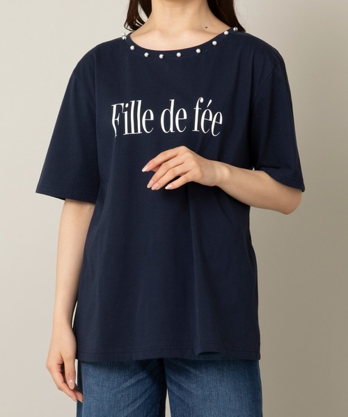 Rose Tiara(ローズティアラ)の「fille de feeロゴTシャツ(Tシャツ/カットソー・レディース・ネイビー/ピンク/オフホワイト・42/46/38)」の16枚目の写真