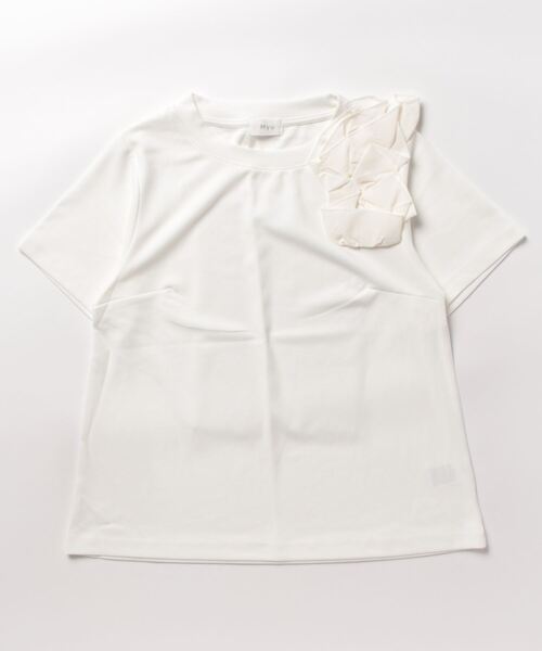 M y u(ミュー)の「ショルダーフラワーTシャツ(Tシャツ/カットソー・レディース・ホワイト/ブラック・MEDIUM/LARGE)」の22枚目の写真