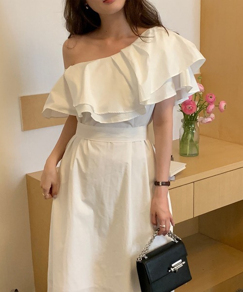 Jasmine Grandiflorum（ジャスミングランディフローラム）の「【Jasmine】フリルワンショルダーシャツワンピース（シャツワンピース・レディース・ブラック/ホワイト・FREE）」の18枚目の写真