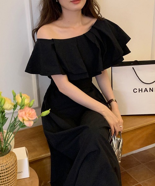 Jasmine Grandiflorum（ジャスミングランディフローラム）の「【Jasmine】フリルワンショルダーシャツワンピース（シャツワンピース・レディース・ブラック/ホワイト・FREE）」の7枚目の写真