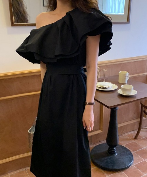 Jasmine Grandiflorum（ジャスミングランディフローラム）の「【Jasmine】フリルワンショルダーシャツワンピース（シャツワンピース・レディース・ブラック/ホワイト・FREE）」の9枚目の写真