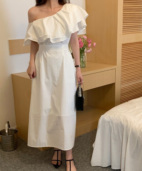 Jasmine Grandiflorum（ジャスミングランディフローラム）の「【Jasmine】フリルワンショルダーシャツワンピース（シャツワンピース・レディース・ブラック/ホワイト・FREE）」の13枚目の写真
