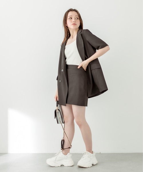 OLIVE des OLIVE（オリーブデオリーブ）の「神バランス半袖テーラードジャケット　1031070100（テーラードジャケット・レディース・グレー/ブラック/ライトグレー・FREE）」の9枚目の写真