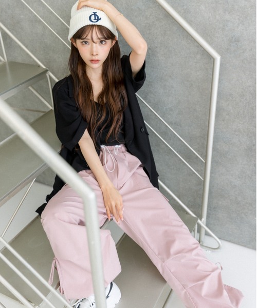 OLIVE des OLIVE（オリーブデオリーブ）の「神バランス半袖テーラードジャケット　1031070100（テーラードジャケット・レディース・グレー/ブラック/ライトグレー・FREE）」の4枚目の写真