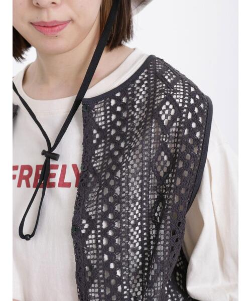 Samansa Mos2（サマンサ モスモス）の「レースベスト+パフスリーブTシャツセット（Tシャツ/カットソー・レディース・チャコールグレー/グリーン/オレンジ/キナリ/ベージュ・F）」の15枚目の写真