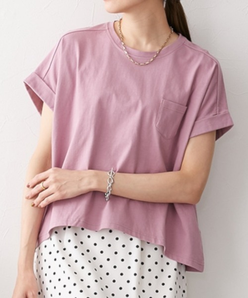 nissen（ニッセン）の「綿１００％　ゆるシルエット胸ポケット付Ｔシャツ（Tシャツ/カットソー・レディース・カーキ/ベージュ/ブラック/ミント/ブルーグレー/オフホワイト/ピンク/モカ/イエロー/ターコイズブルー/スカイブルー・L/LL/M/S）」の11枚目の写真