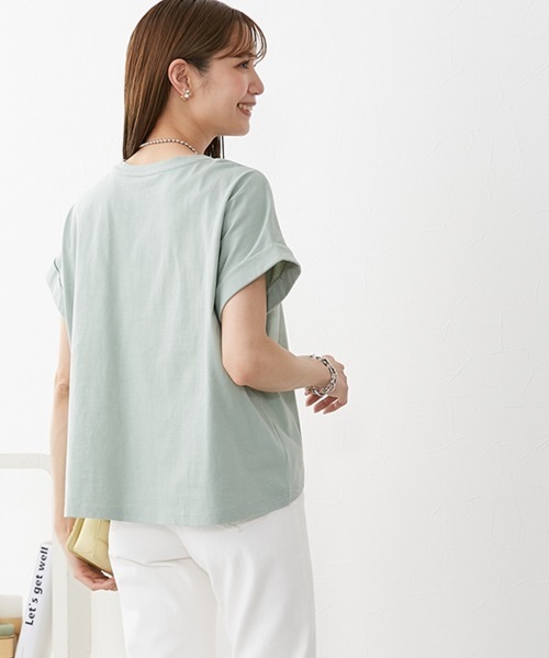 nissen（ニッセン）の「綿１００％　ゆるシルエット胸ポケット付Ｔシャツ（Tシャツ/カットソー・レディース・カーキ/ベージュ/ブラック/ミント/ブルーグレー/オフホワイト/ピンク/モカ/イエロー/ターコイズブルー/スカイブルー・L/LL/M/S）」の20枚目の写真