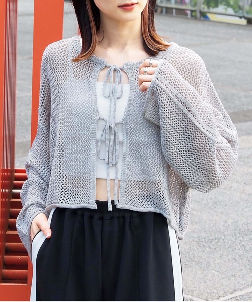 tiptop（ティップトップ）の「MIXリボン2wayカーディガン（カーディガン/ボレロ・レディース・ブルー/ブラック/グレー・FREE）」の3枚目の写真