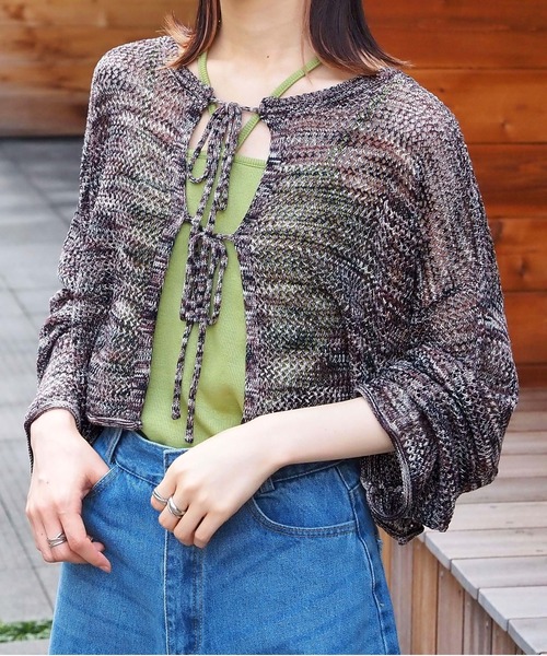 tiptop（ティップトップ）の「MIXリボン2wayカーディガン（カーディガン/ボレロ・レディース・ブルー/ブラック/グレー・FREE）」の2枚目の写真