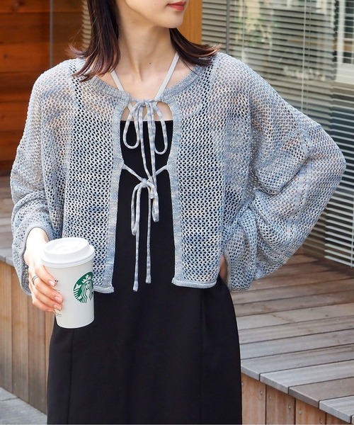 tiptop（ティップトップ）の「MIXリボン2wayカーディガン（カーディガン/ボレロ・レディース・ブルー/ブラック/グレー・FREE）」の6枚目の写真