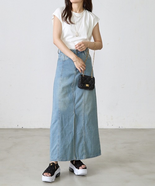 Shelly island（シェリーアイランド）の「デニムロングスカート（デニムスカート・レディース・ライトブルー・FREE）」の6枚目の写真