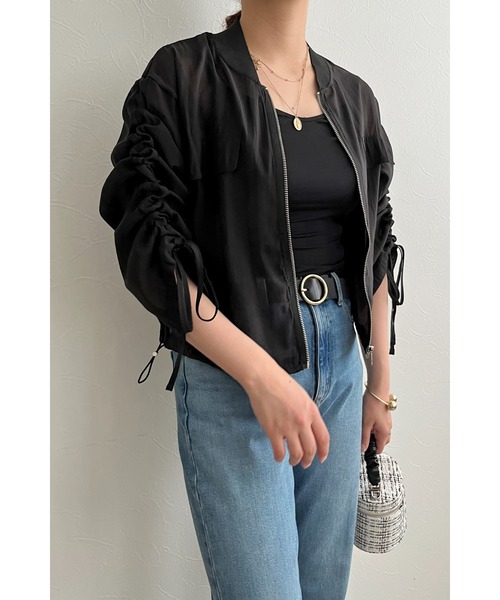 palm RICHE(ポームリシュ)の「ドロストポイントシアーブルゾン(ブルゾン・レディース・ブラック/オフホワイト・M)」の22枚目の写真