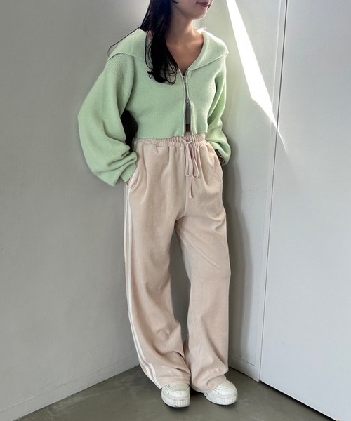 one after another NICE CLAUP（ワンアフターアナザーナイスクラップ）の「ベロアトラックパンツ（スウェットパンツ・レディース・杢グレー/アイボリー/ピンク・FREE）」の8枚目の写真