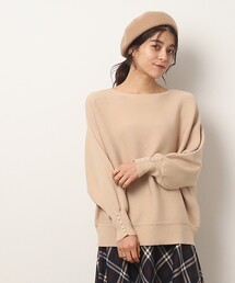 ◆【ここちイージー／体型カバー】洗える リブドルマンお袖フェイクパールニット