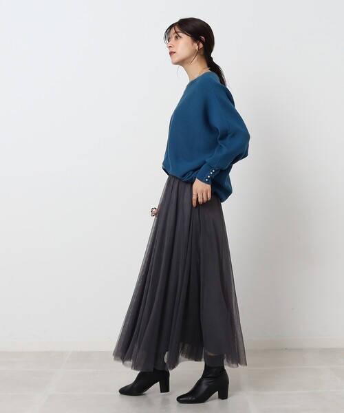 DRESKIP（ドレスキップ）の「◆【ここちイージー／体型カバー】洗える リブドルマンお袖フェイクパールニット（ニット/セーター・レディース・チャコールグレー/ブルー/ピンク系/イエロー/ベージュ/ブラック/アイボリー・00）」の15枚目の写真