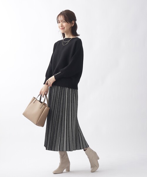 DRESKIP（ドレスキップ）の「◆【ここちイージー／体型カバー】洗える リブドルマンお袖フェイクパールニット（ニット/セーター・レディース・チャコールグレー/ブルー/ピンク系/イエロー/ベージュ/ブラック/アイボリー・00）」の22枚目の写真