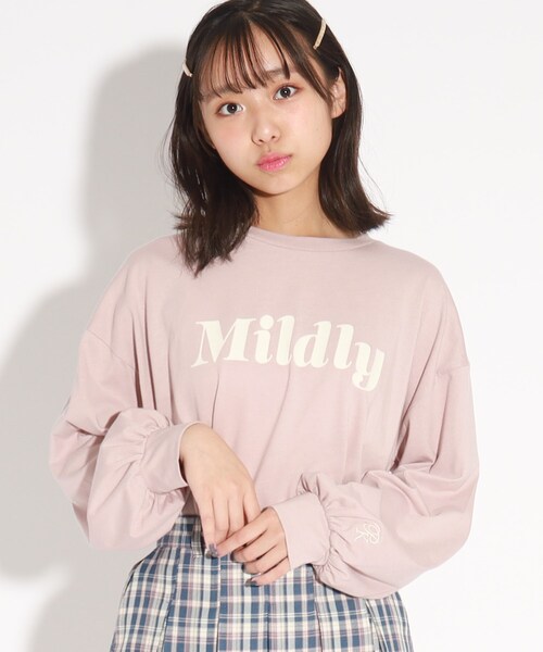 PINK-latte（ピンクラテ）の「◆【130cm/165cmあり】袖ボリュームロゴロンT（Tシャツ/カットソー・キッズ・オフホワイト/ライトブルー/ブラック/ダークブラウン・02/13/14/16/15 ）」の4枚目の写真