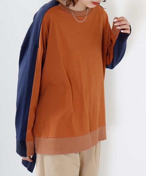 tシャツ A.N.L 配色PO レディース セール】a.n.l プルオーバーバイカラートップス（Tシャツ