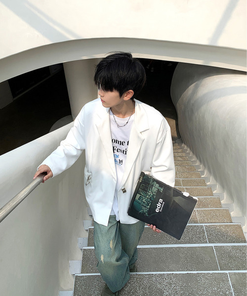 neos（ネオス）の「【neos -addictive design-】ルーズシルエット パッドロック チャーム テーラード ジャケット（テーラードジャケット・メンズ・ホワイト/ブラック・LARGE/MEDIUM/X-LARGE）」の13枚目の写真