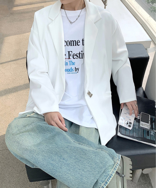 neos（ネオス）の「【neos -addictive design-】ルーズシルエット パッドロック チャーム テーラード ジャケット（テーラードジャケット・メンズ・ホワイト/ブラック・LARGE/MEDIUM/X-LARGE）」の14枚目の写真