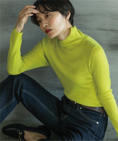 OPAQUE.CLIP（オペークドットクリップ）の「◆シアーハイネックリブニット【洗濯機洗い可】（ニット/セーター・レディース・グレー/スモーキーグリーン系/ブラック/ブルー・38/40）」の3枚目の写真