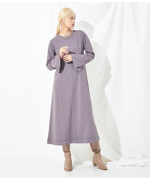 Settimissimo（セッティミッシモ）の「配色ステッチ マキシ丈 ワンピース クルーネック 長袖（ワンピース・レディース・グレー/ブラック・FREE）」の15枚目の写真