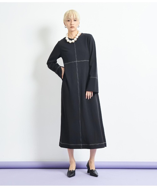 Settimissimo（セッティミッシモ）の「配色ステッチ マキシ丈 ワンピース クルーネック 長袖（ワンピース・レディース・グレー/ブラック・FREE）」の12枚目の写真
