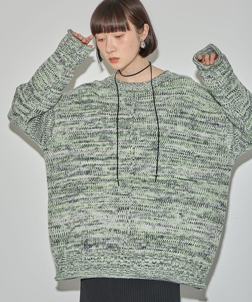 ELLEgirl（エルガール）の「ミックスカラーニットプルオーバー【ELLEgirl/エル ガール】（ニット/セーター・レディース・グリーン/ダークパープル/ブラック/ピンク・FREE）」の2枚目の写真