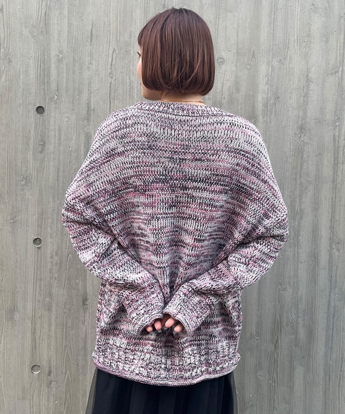 ELLEgirl（エルガール）の「ミックスカラーニットプルオーバー【ELLEgirl/エル ガール】（ニット/セーター・レディース・グリーン/ダークパープル/ブラック/ピンク・FREE）」の7枚目の写真