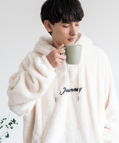 Rocky Monroe（ロッキーモンロー）の「オーバーサイズ ダブルフェイスボアフリース ハーフジッププルオーバーパーカー（パーカー・メンズ・アイボリー/ブラック/グリーン/グレー・M/L）」の5枚目の写真