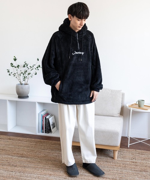 Rocky Monroe（ロッキーモンロー）の「オーバーサイズ ダブルフェイスボアフリース ハーフジッププルオーバーパーカー（パーカー・メンズ・アイボリー/ブラック/グリーン/グレー・M/L）」の12枚目の写真