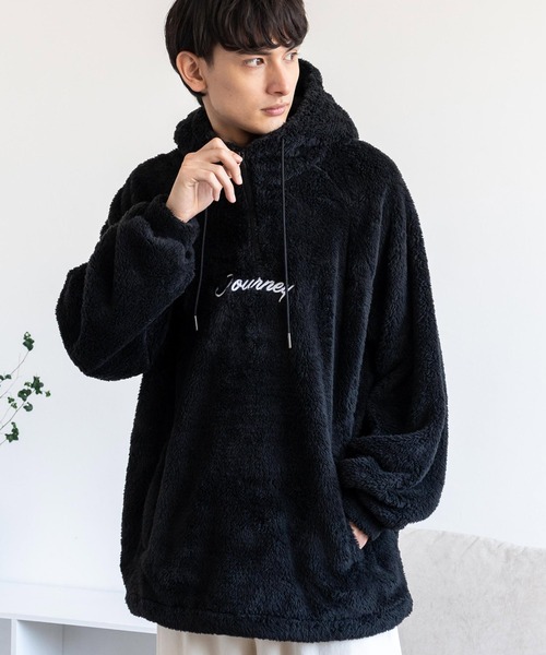 Rocky Monroe（ロッキーモンロー）の「オーバーサイズ ダブルフェイスボアフリース ハーフジッププルオーバーパーカー（パーカー・メンズ・アイボリー/ブラック/グリーン/グレー・M/L）」の9枚目の写真