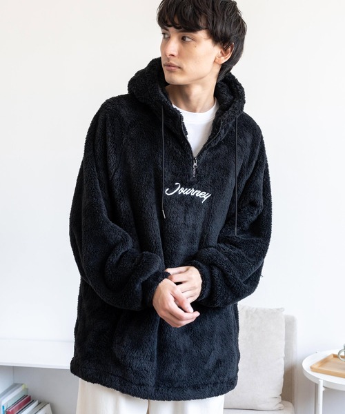 Rocky Monroe（ロッキーモンロー）の「オーバーサイズ ダブルフェイスボアフリース ハーフジッププルオーバーパーカー（パーカー・メンズ・アイボリー/ブラック/グリーン/グレー・M/L）」の10枚目の写真