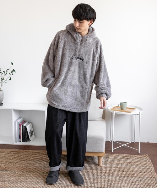 Rocky Monroe（ロッキーモンロー）の「オーバーサイズ ダブルフェイスボアフリース ハーフジッププルオーバーパーカー（パーカー・メンズ・アイボリー/ブラック/グリーン/グレー・M/L）」の14枚目の写真