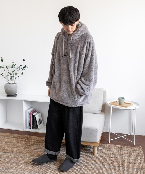 Rocky Monroe（ロッキーモンロー）の「オーバーサイズ ダブルフェイスボアフリース ハーフジッププルオーバーパーカー（パーカー・メンズ・アイボリー/ブラック/グリーン/グレー・M/L）」の15枚目の写真