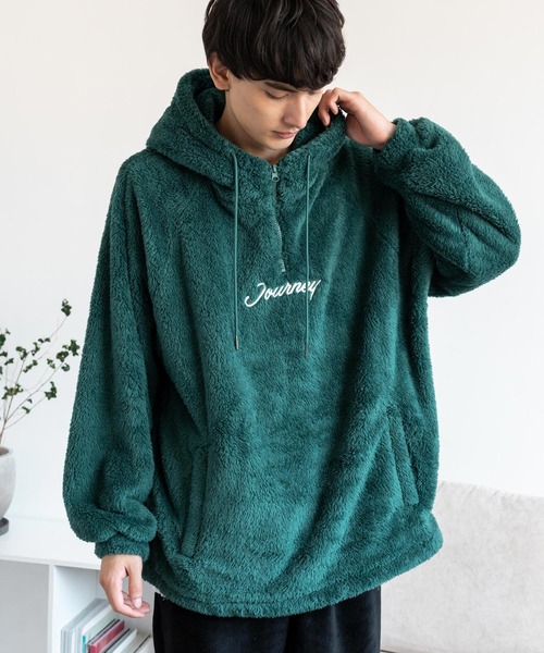 Rocky Monroe（ロッキーモンロー）の「オーバーサイズ ダブルフェイスボアフリース ハーフジッププルオーバーパーカー（パーカー・メンズ・アイボリー/ブラック/グリーン/グレー・M/L）」の17枚目の写真