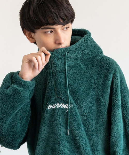 Rocky Monroe（ロッキーモンロー）の「オーバーサイズ ダブルフェイスボアフリース ハーフジッププルオーバーパーカー（パーカー・メンズ・アイボリー/ブラック/グリーン/グレー・M/L）」の19枚目の写真