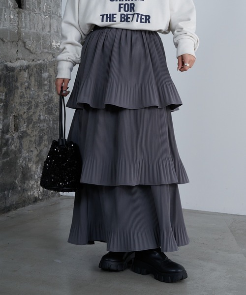 COLONY 2139（コロニートゥーワンスリーナイン）の「プリーツティアードスカート（スカート・レディース・グレー/ブラック/アイボリー・FREE）」の18枚目の写真