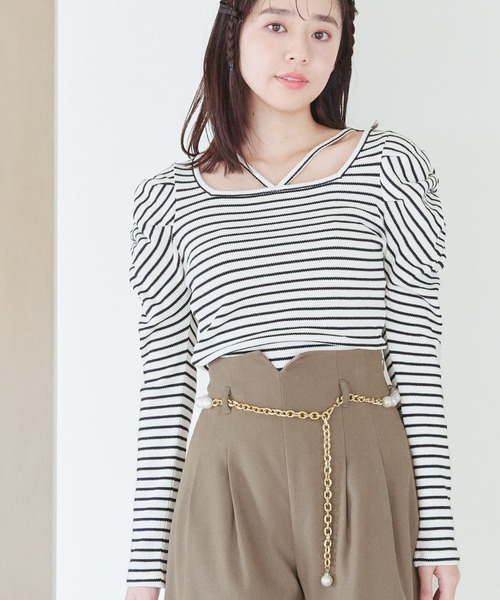 mysty woman（ミスティウーマン）の「パールボタンストリングプルオーバー　 997004（Tシャツ/カットソー・レディース・ブラック系その他/ホワイト系その他・FREE）」の7枚目の写真