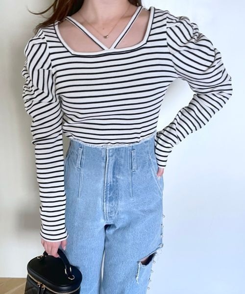 mysty woman（ミスティウーマン）の「パールボタンストリングプルオーバー　 997004（Tシャツ/カットソー・レディース・ブラック系その他/ホワイト系その他・FREE）」の10枚目の写真