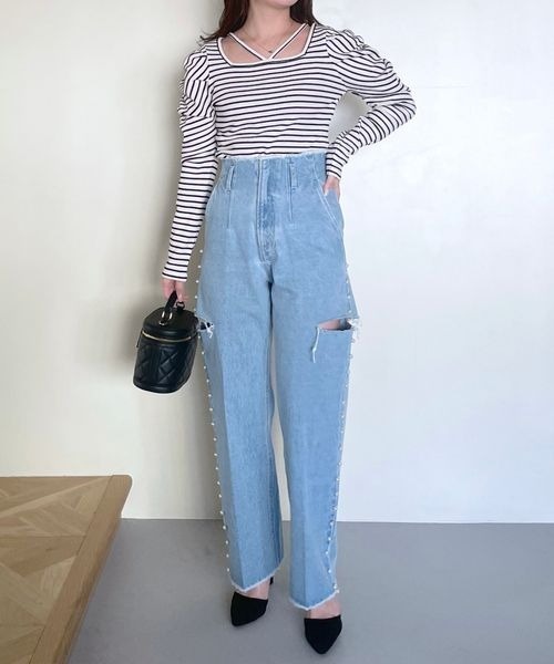 mysty woman（ミスティウーマン）の「パールボタンストリングプルオーバー　 997004（Tシャツ/カットソー・レディース・ブラック系その他/ホワイト系その他・FREE）」の11枚目の写真