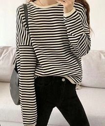 ボーダー長袖カットソー クルーネックロンT