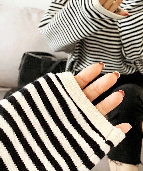 COCOMOMO(ココモモ)の「ボーダー長袖カットソー クルーネックロンT(Tシャツ/カットソー・レディース・ネイビー/ブラック/ブラウン・L/M)」の5枚目の写真