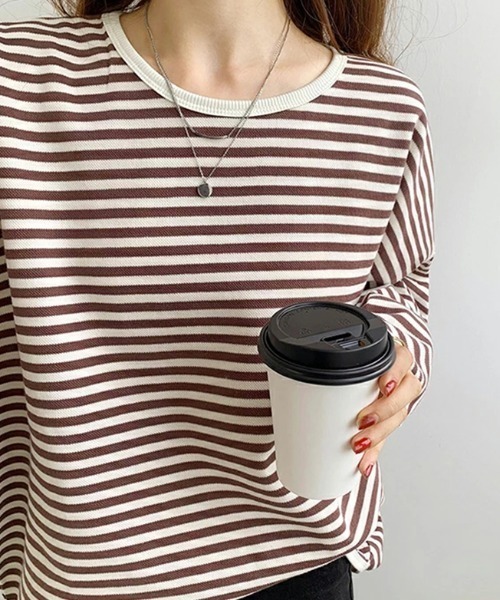 COCOMOMO(ココモモ)の「ボーダー長袖カットソー クルーネックロンT(Tシャツ/カットソー・レディース・ネイビー/ブラック/ブラウン・L/M)」の8枚目の写真