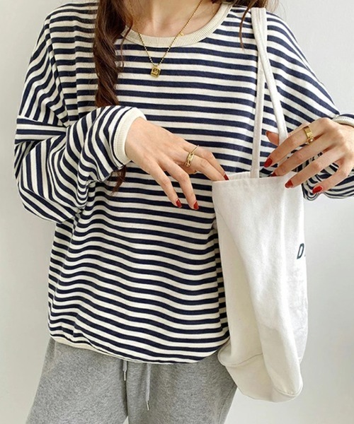 COCOMOMO(ココモモ)の「ボーダー長袖カットソー クルーネックロンT(Tシャツ/カットソー・レディース・ネイビー/ブラック/ブラウン・L/M)」の11枚目の写真