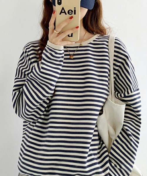COCOMOMO(ココモモ)の「ボーダー長袖カットソー クルーネックロンT(Tシャツ/カットソー・レディース・ネイビー/ブラック/ブラウン・L/M)」の10枚目の写真